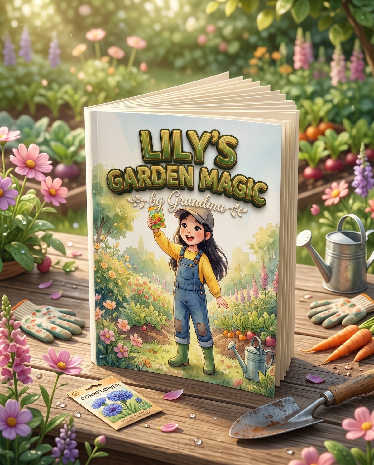 A hardcover keepsake among the flowers it was written about